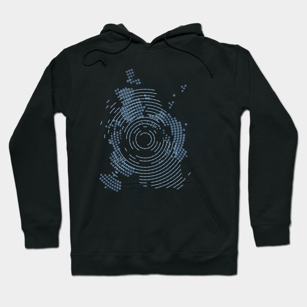 Halftone Retro Circle Symphony in Blue Hoodie by Artist EVT